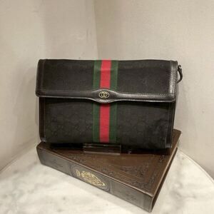 Gucci GG Canvas Sherry Line Shoulder Bag Web Black